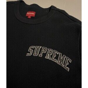 SUPREME NY Logo Spell Out Embroidered Long Sleeve Waffle Thermal Blue MEDIUM Box